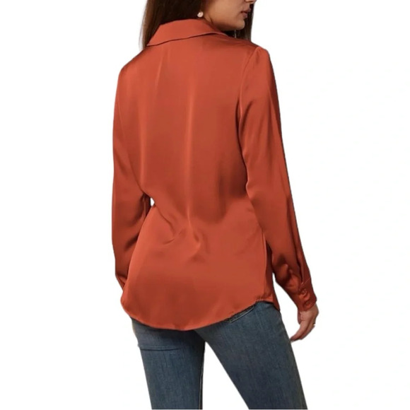 NWT Women’s Plus Sized Satin Wrap Blouse Women's Long Sleeve Elegant Tie Waist - Picture 6 of 8